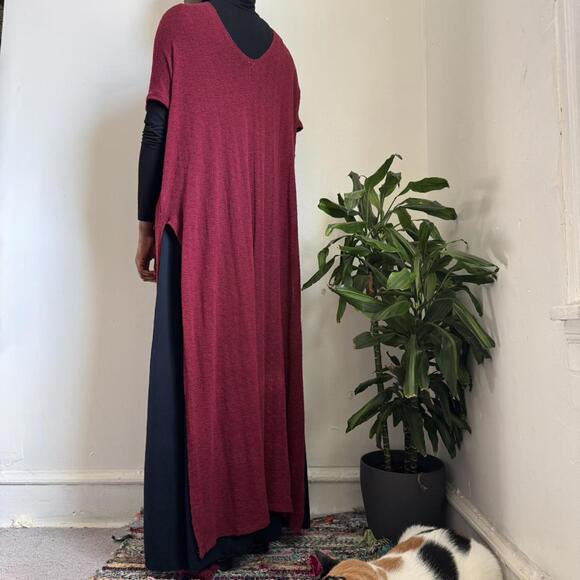 Vintage red knit poncho Maxi cardigan with size split details size L‎ - Picture 6 of 7